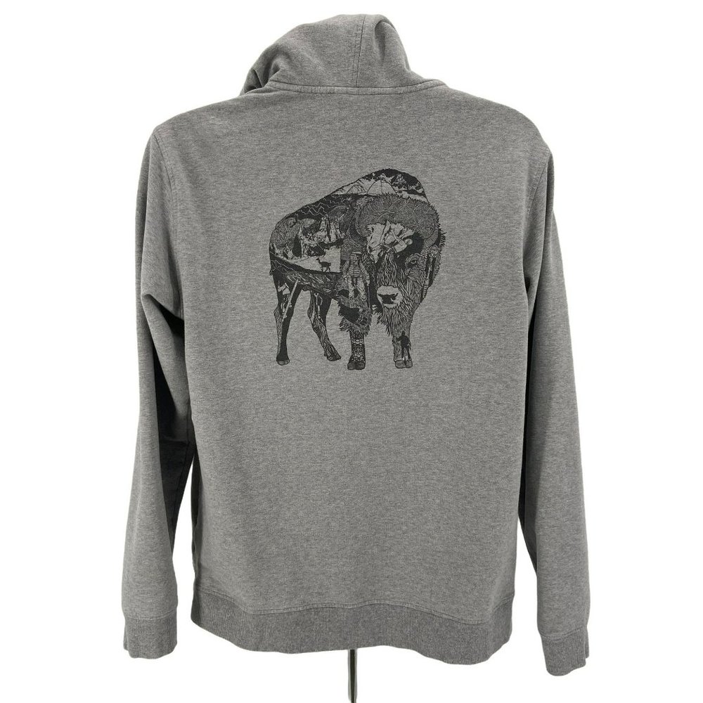 Patagonia Organic Cotton Buffalo Nature Gray Zipper Hoodie Sweatshirt Mens Large
